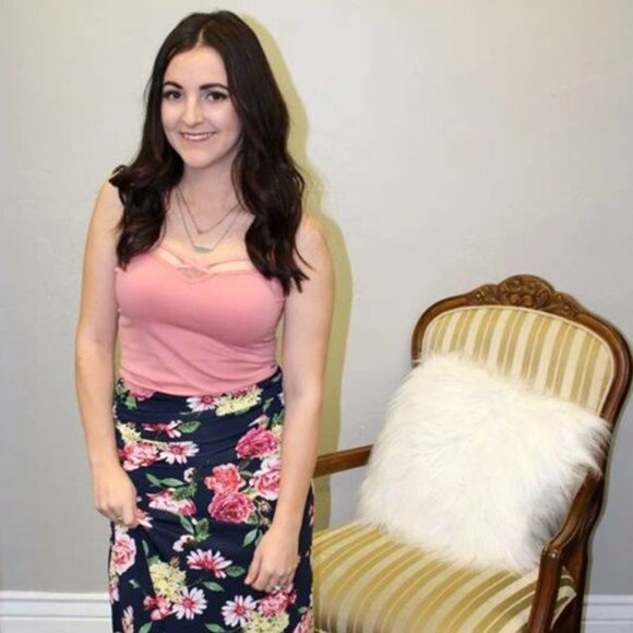 Dark Navy Blue Floral Flower Long Maxi Skirt Samll - Picture 3 of 5